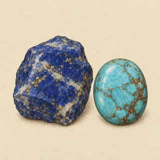 Hand-illustrated Lapis Lazuli paired with Turquoise, a common crystal combination