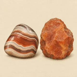 Hand-illustrated Sardonyx paired with Carnelian, a common crystal combination