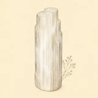 Hand-illustrated selenite crystal on parchment