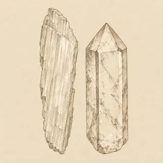 Hand-illustrated Selenite paired with Clear Quartz, a common crystal combination