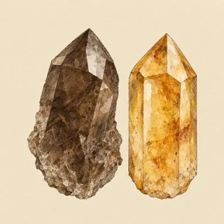 Hand-illustrated Smoky Quartz paired with Citrine, a common crystal combination