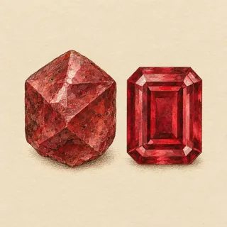 Hand-illustrated Spinel paired with Ruby, a common crystal combination