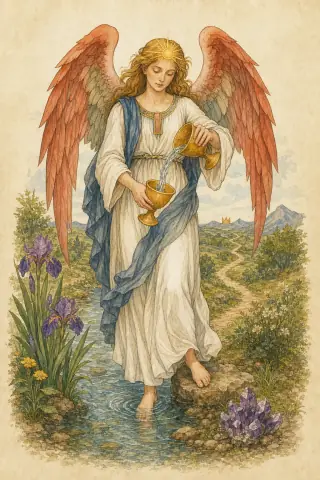 Temperance tarot card, hand-illustrated in the Rider-Waite tradition