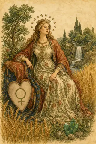 The Empress tarot card, hand-illustrated in the Rider-Waite tradition