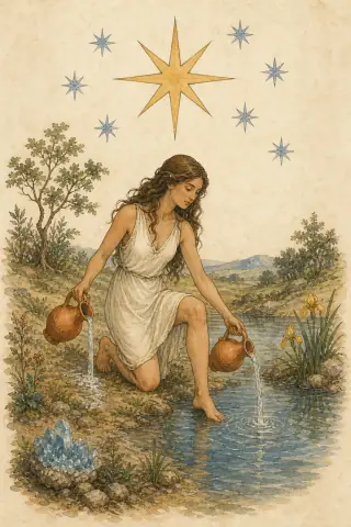 The Star tarot card, hand-illustrated